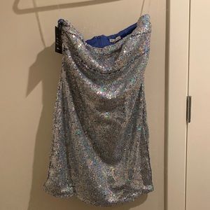 *NWT* Charlotte Russe Silver Sequins Strapless Minidress